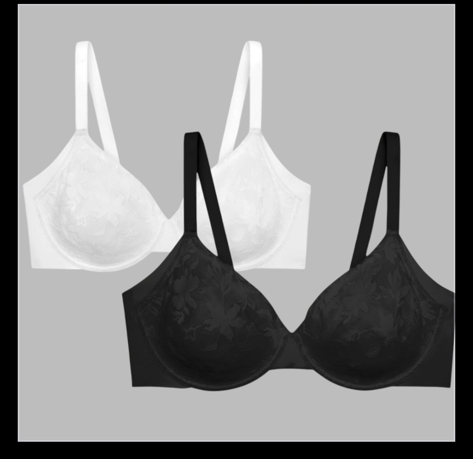 Warner’s Women’s 2-Pack T-Shirt Bras 36C Underwire Unlined Lace Black/ White