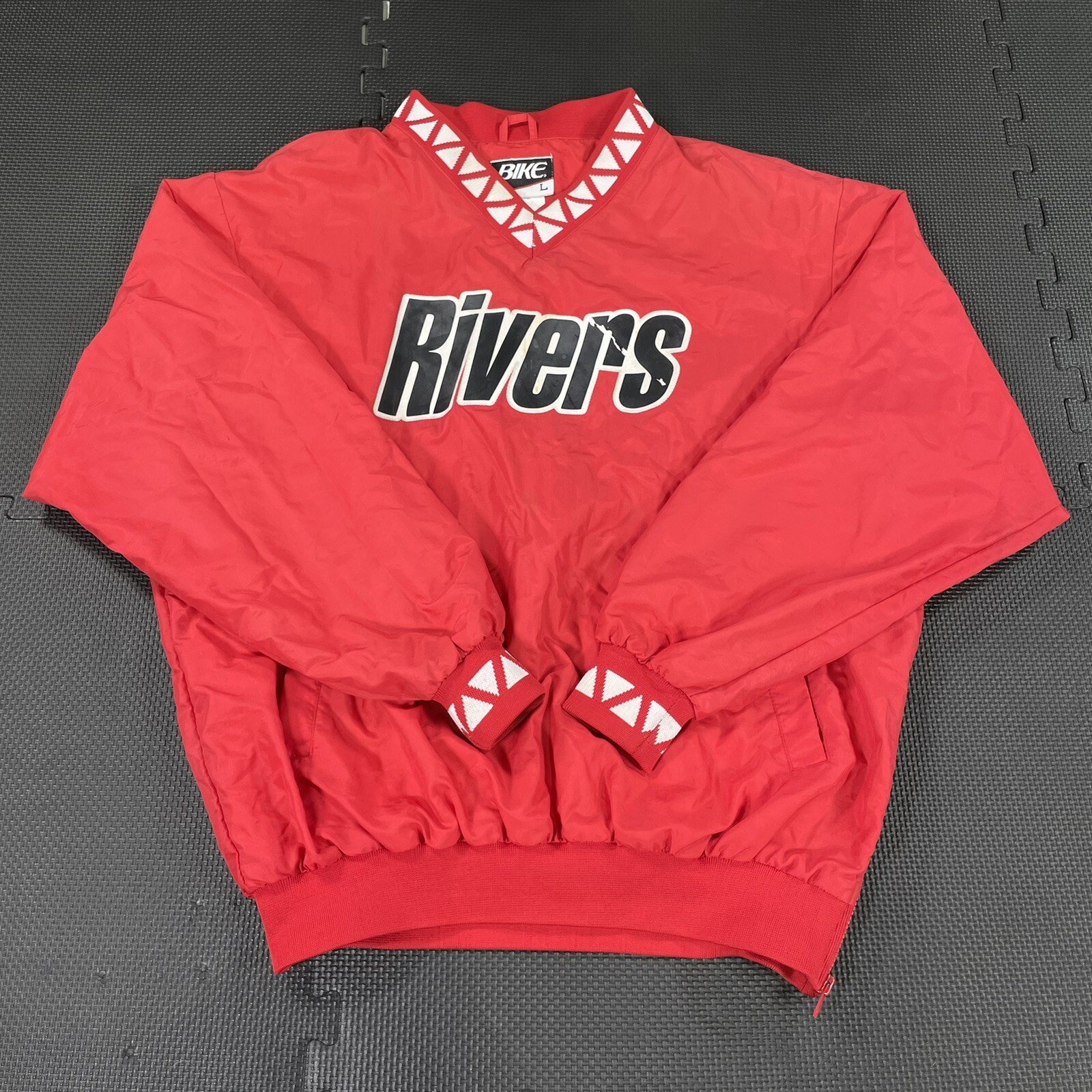 Vintage 80s 90s BIKE Pullover Jacket Large Red River Embroidered Spellout