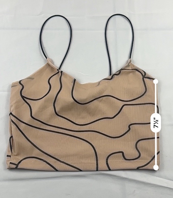Just Polly New York Mesh Abstract Swirl Print Cami Crop Top Tan Black