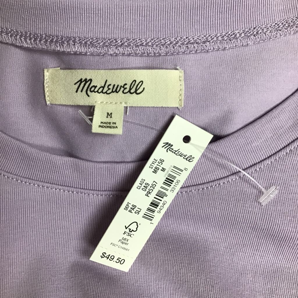 Madewell Womens Crop Crepe Drop Shoulder T-Shirt Purple Oversize Crew Neck M New