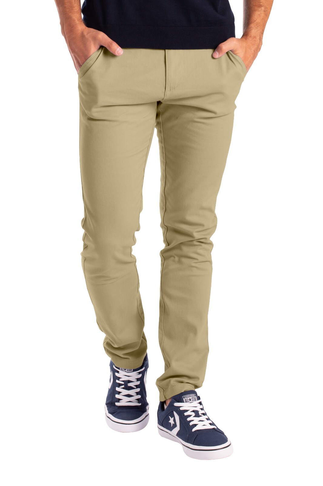 Mens Stretch Skinny Slim Fit Chino Pants Flat Front Casual Super Spandex Trouser