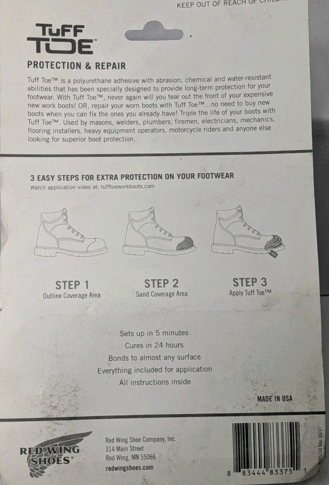 Red Wing Tuff Toe Repair & Protection Kit Brown Work Boot Toe Guard USA
