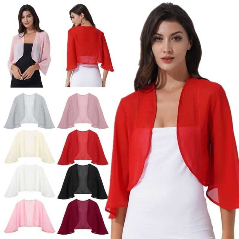US Womens Cardigan 3/4 Sleeve Cape Bolero Jacket Wedding Cover Ups Party Shawls