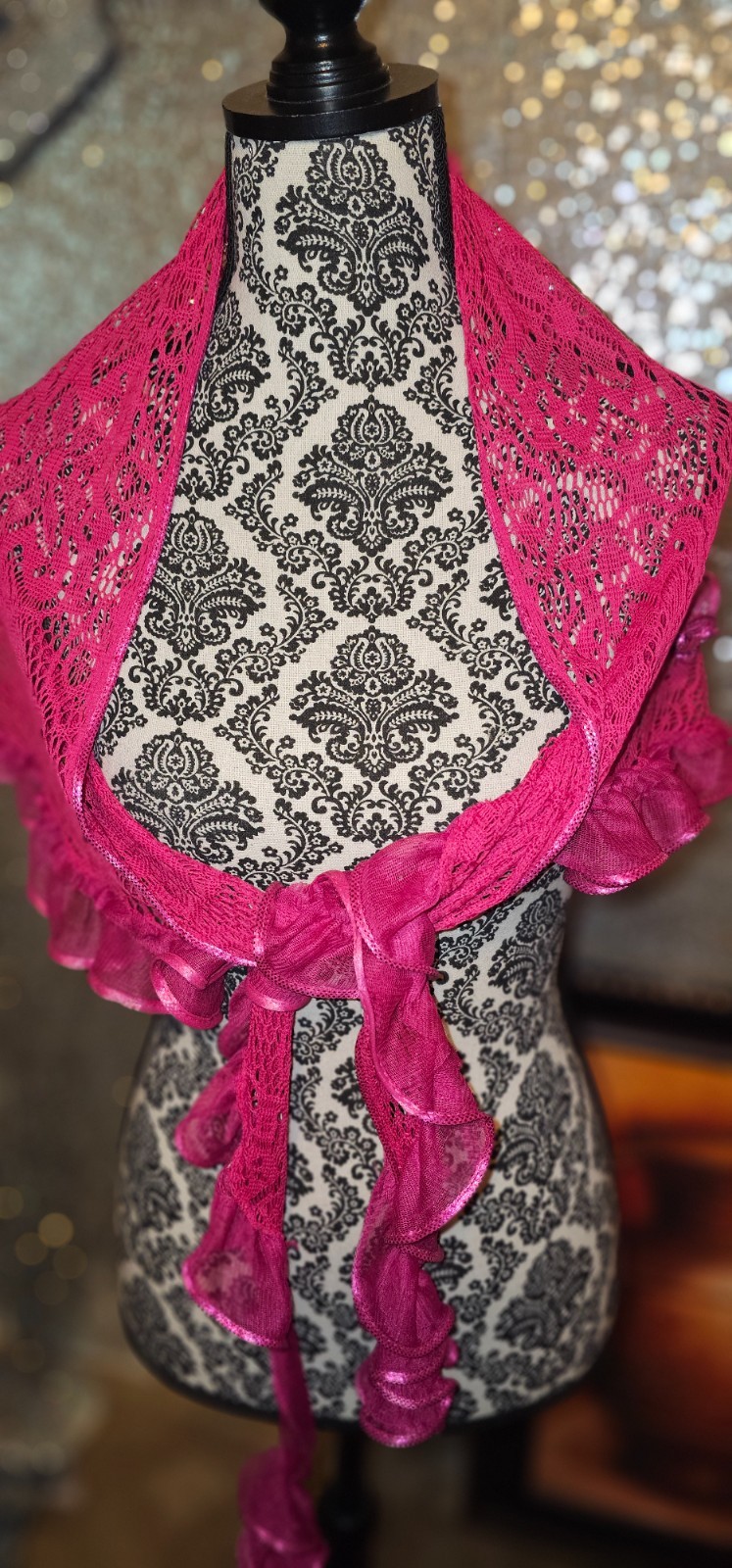 Fuschia pink lace wrap shawl