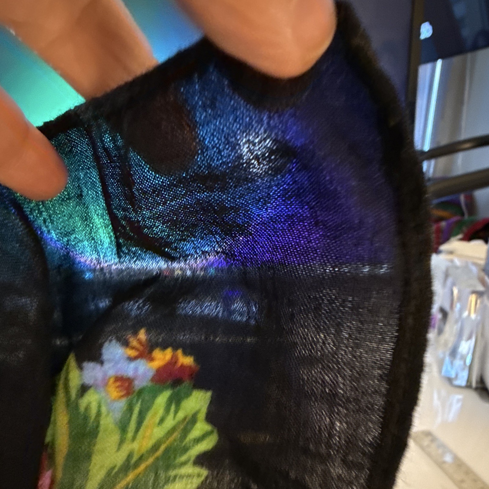 Black Floral Rose Print Square Scarf Wrap with Fringe – Women’s