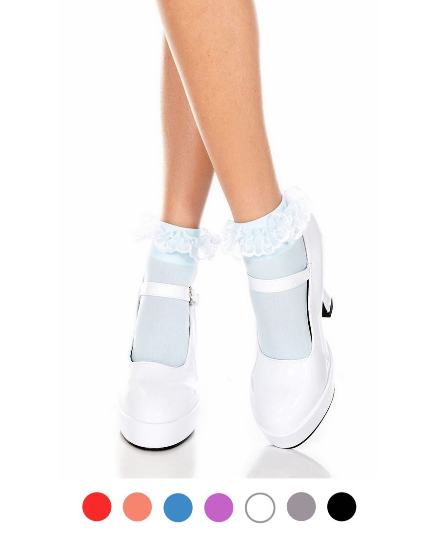 Brand New Opaque Ankle High Socks With Ruffled Lace Music Legs 527