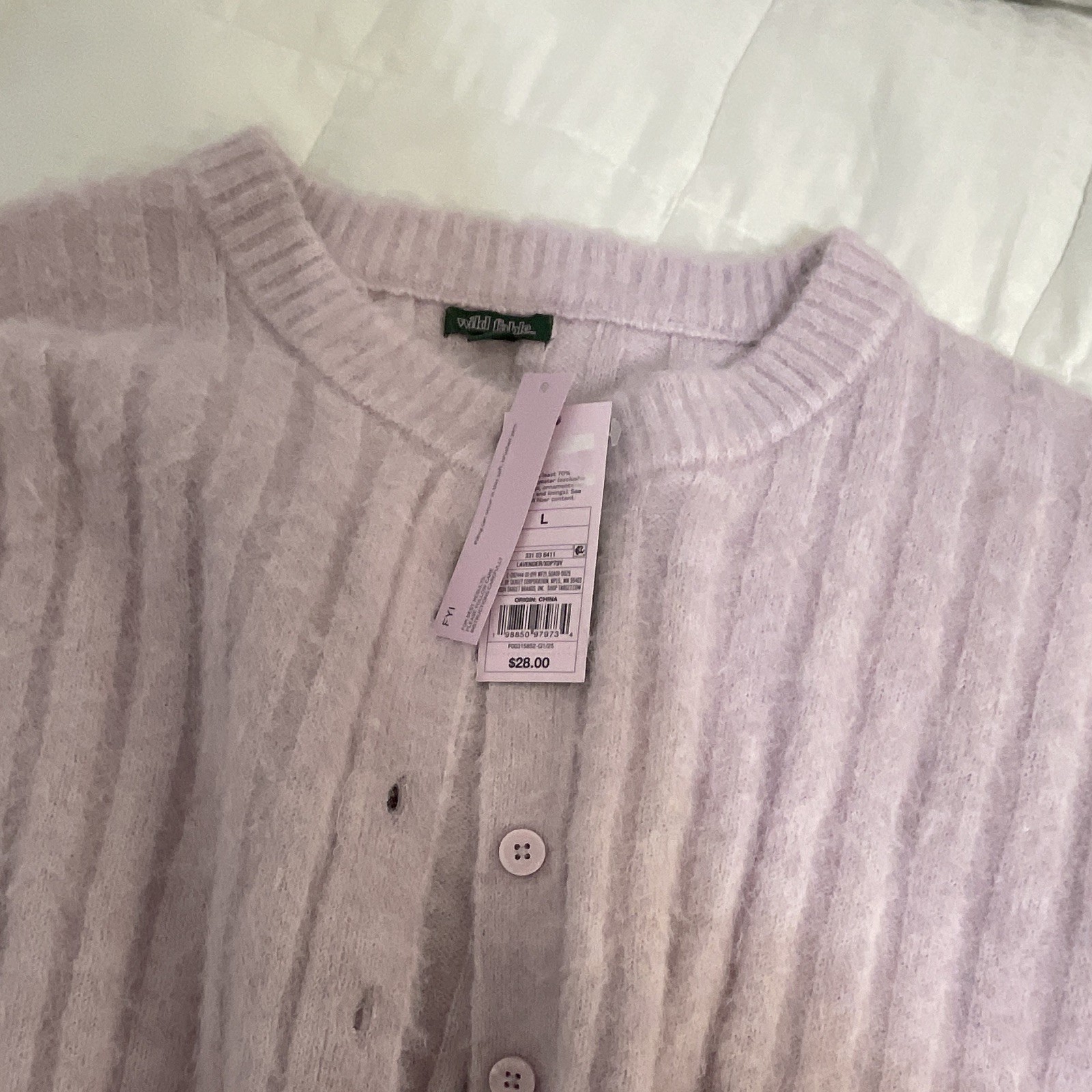 Wild Fable Purple Rib-Knit Button-Front Cardigan Sweater Crew Neck L