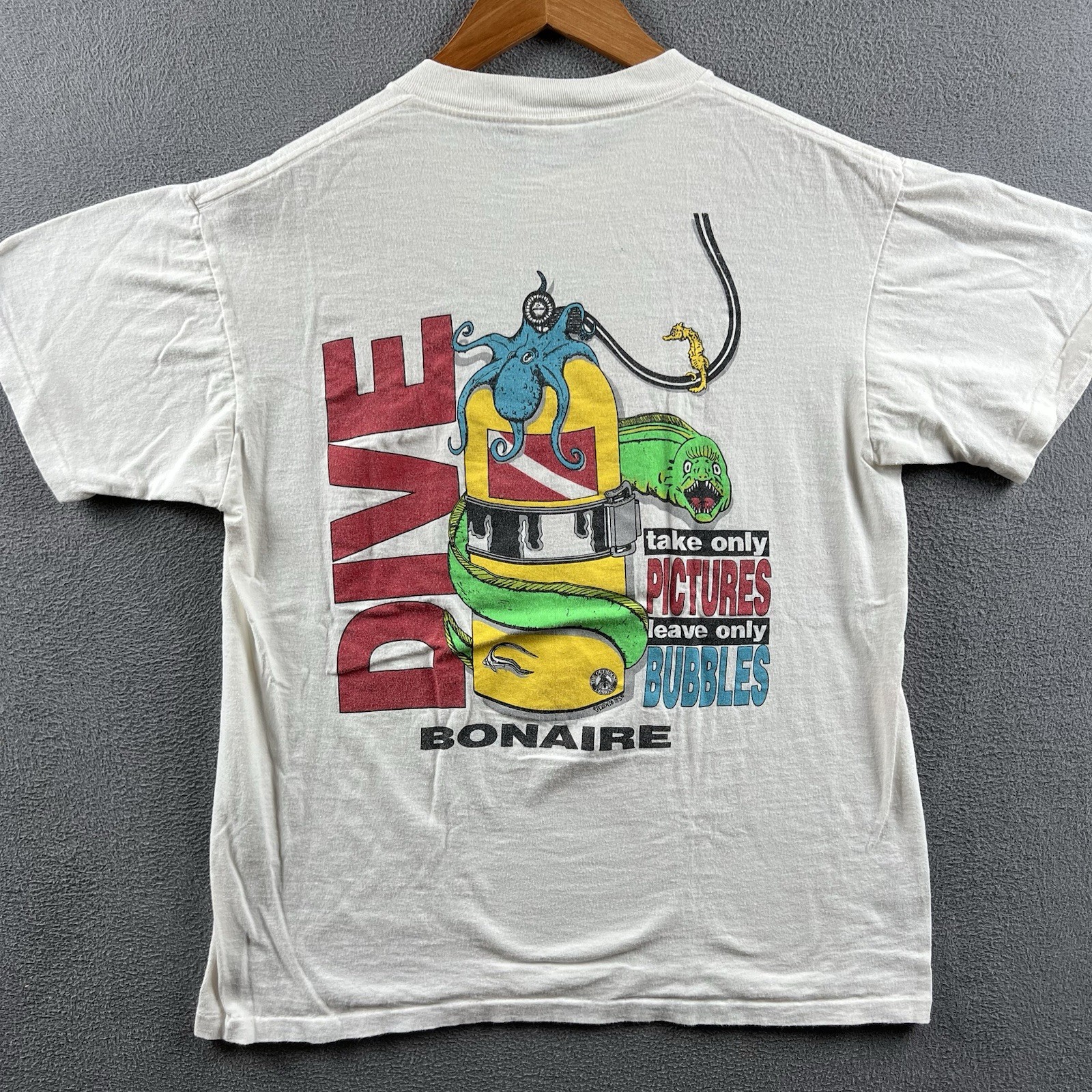 Vintage Life’s A Beach Then You Dive Shirt Mens Medium White 90s Diving Seahorse
