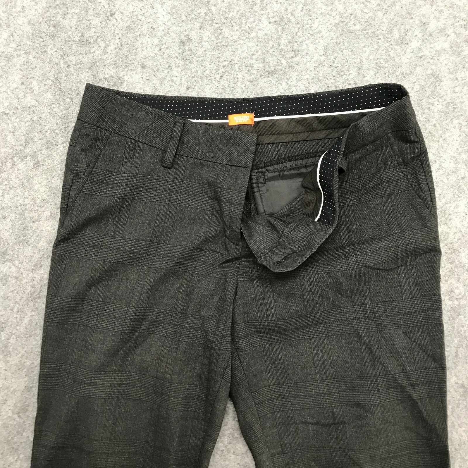 Scullers Pants Womens 30 Slim Fit Black Plaid Flat Front Regular Waist Pockets