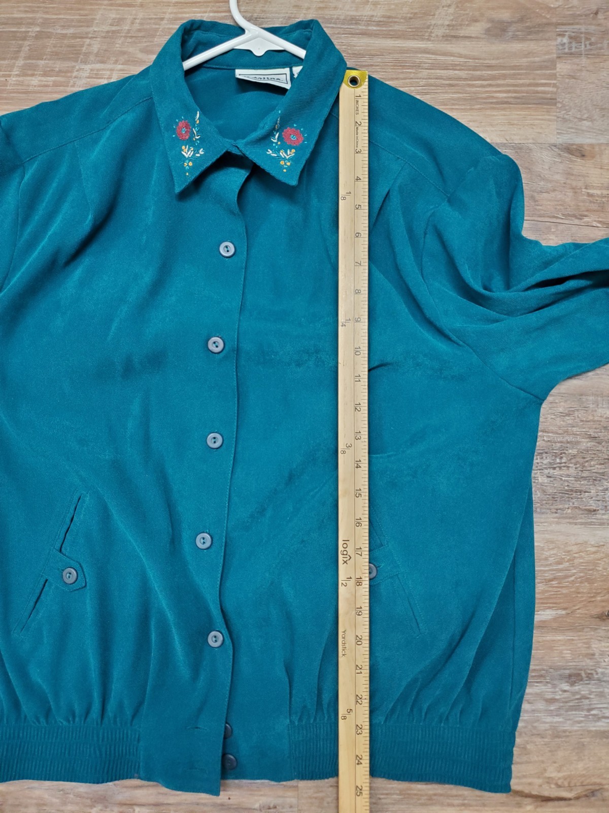 Adeline Alfred Dunner Shirt Size 10 Button Up Blue Teal Floral Polyester Spandex