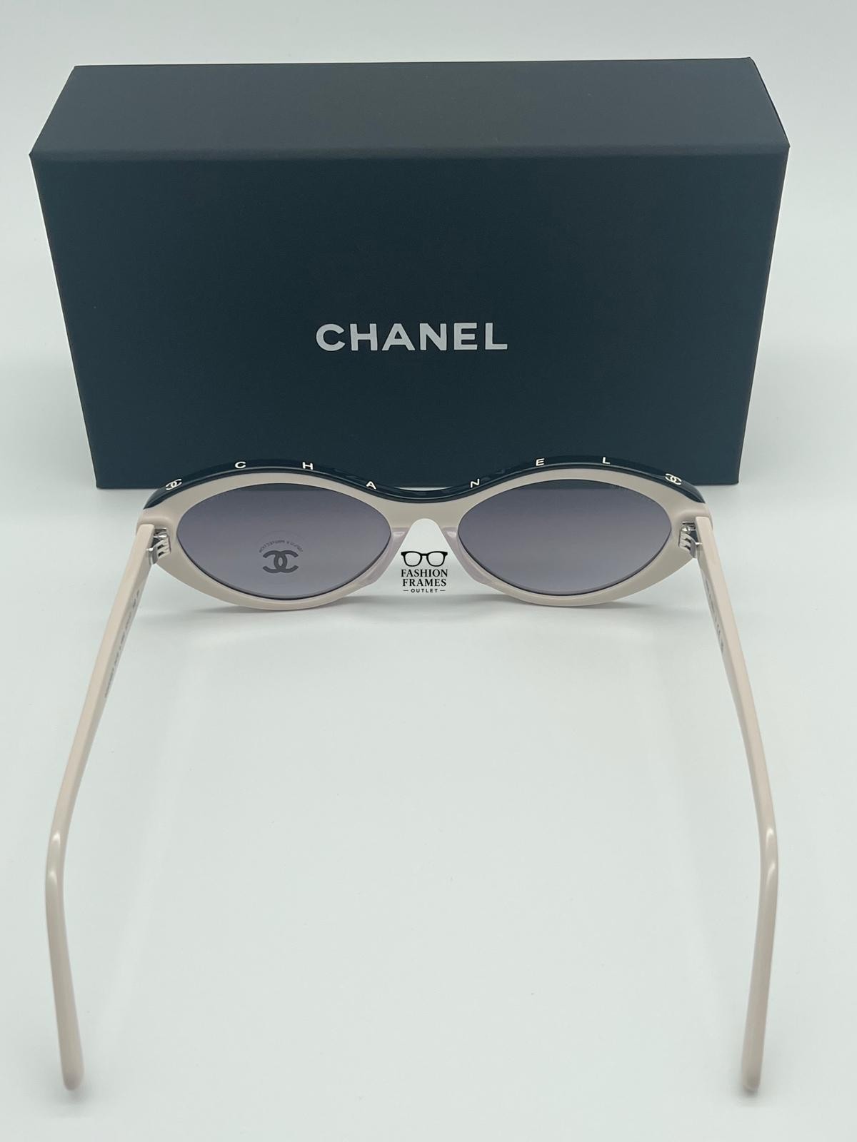 CHANEL 5416 Beige Black Oval Sunglasses–Acetate Frame – Brand New 100% Authentic