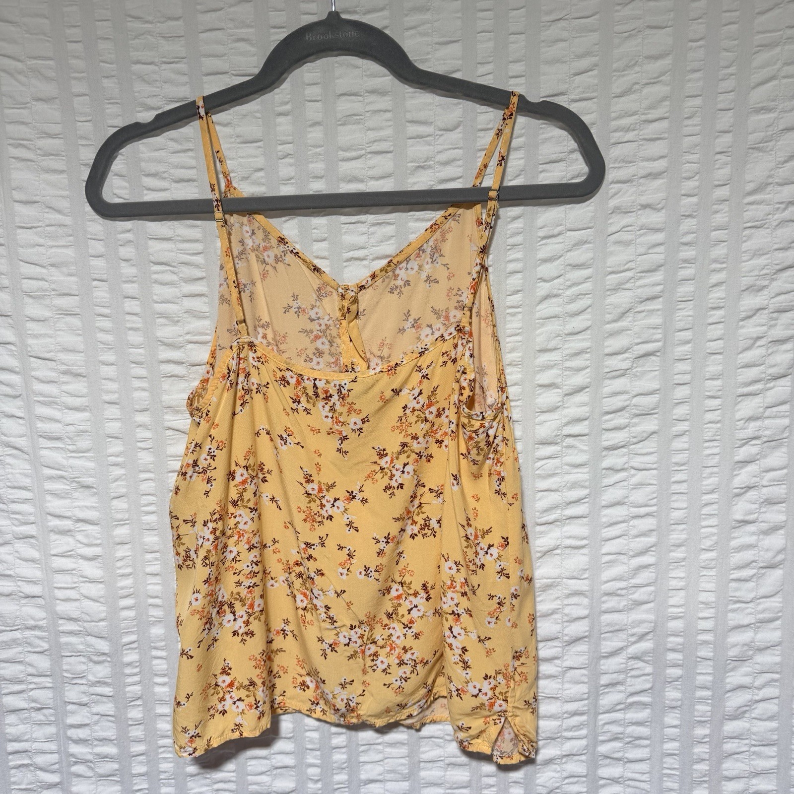 Old Navy Womens L Yellow Floral Woven Rayon V-Neck Button Front Cami Tank Top