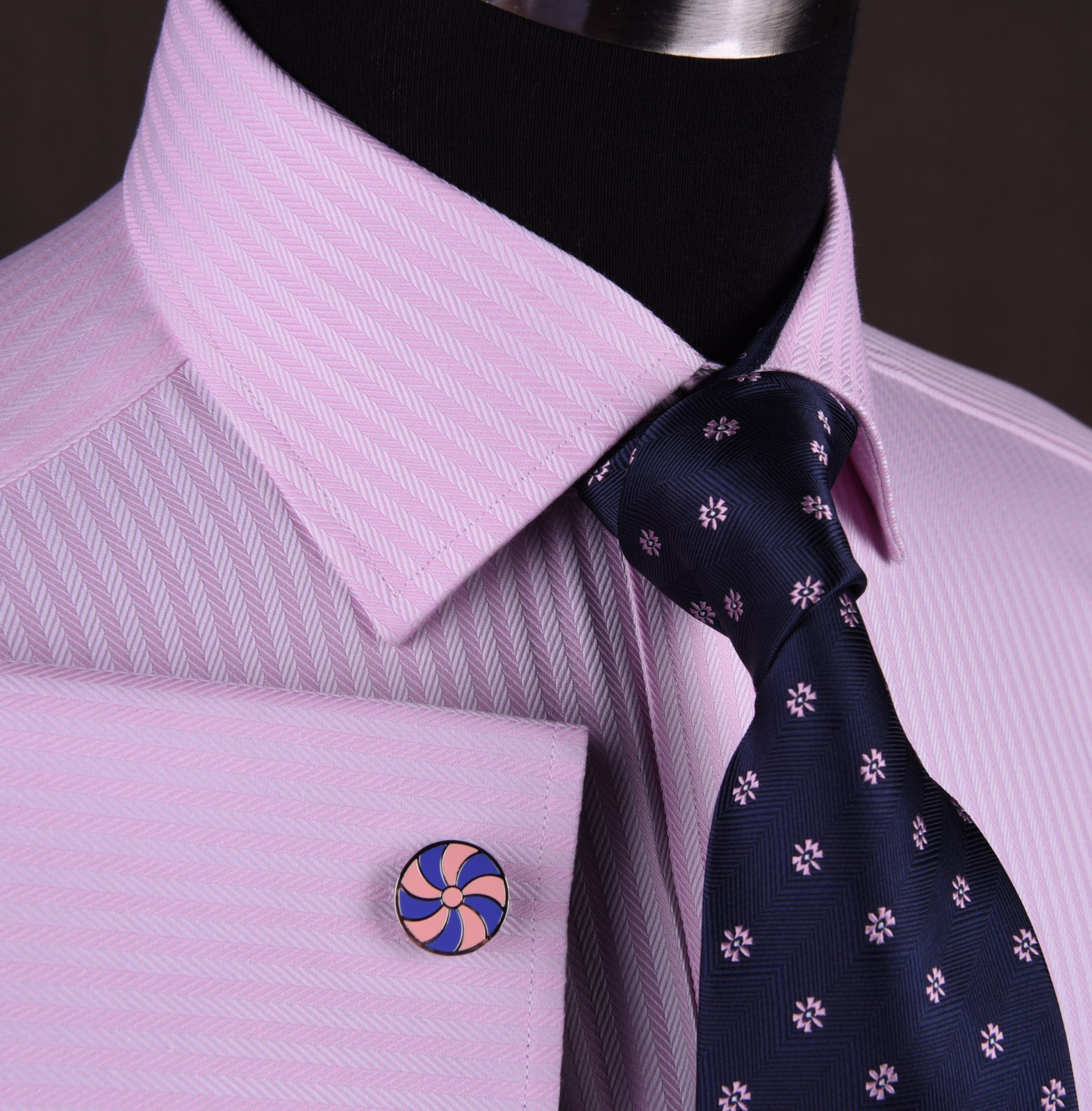 Pink Herringbone Formal Business Dress Shirt Contrast Floral Sexy Boss Design