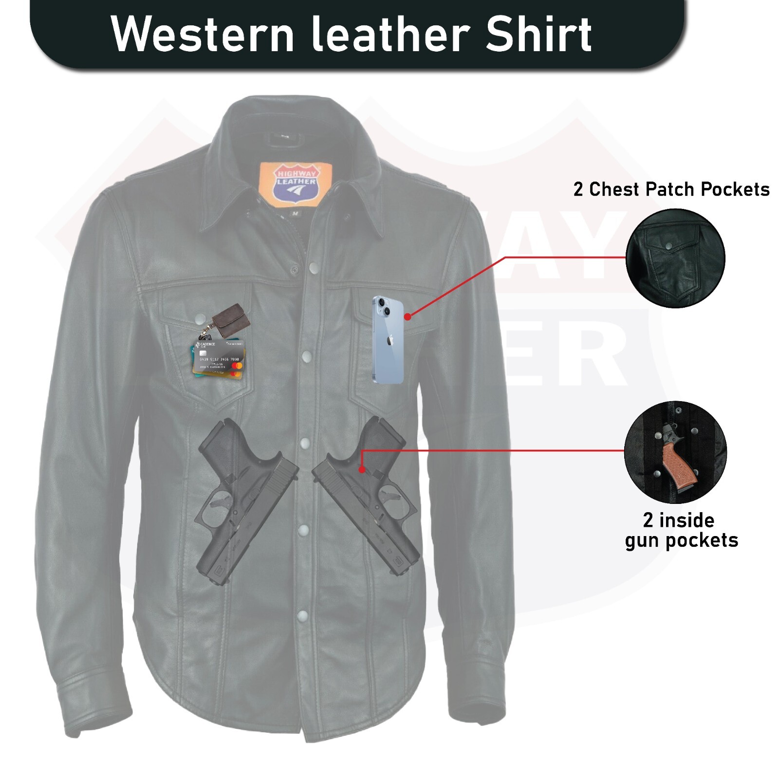 Leather Motorcycle Shirt – Western leather Shirt – Lightweight SKU#HL10403BLACK