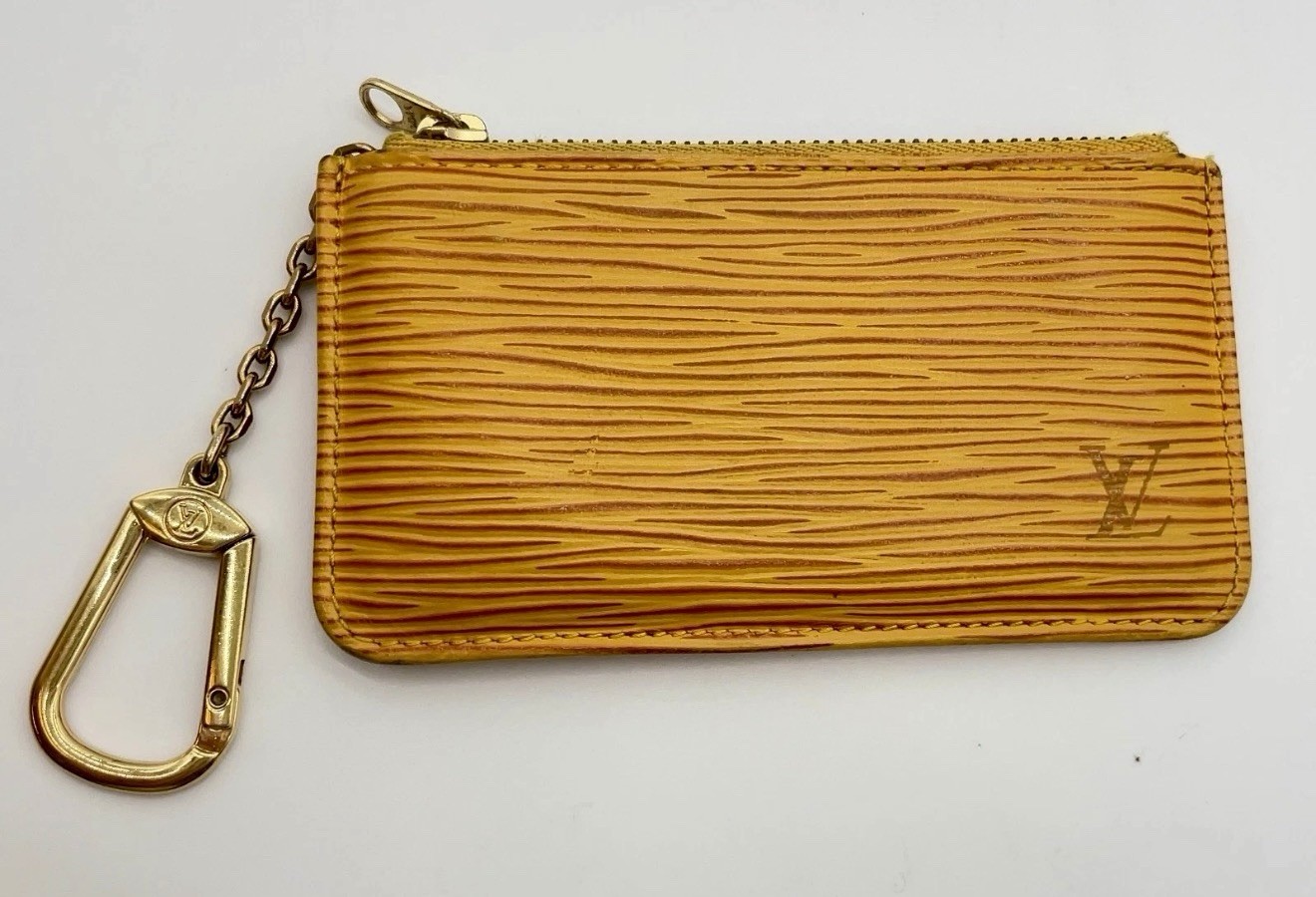 Louis Vuitton Epi Yellow Leather Key Cle Pouch Case Chain w/ Box and Dustbag
