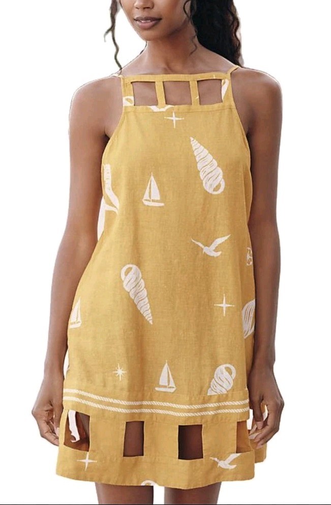 Anthropologie Celandine Cutout Mini Dress Yellow Size Medium Coastal Beach