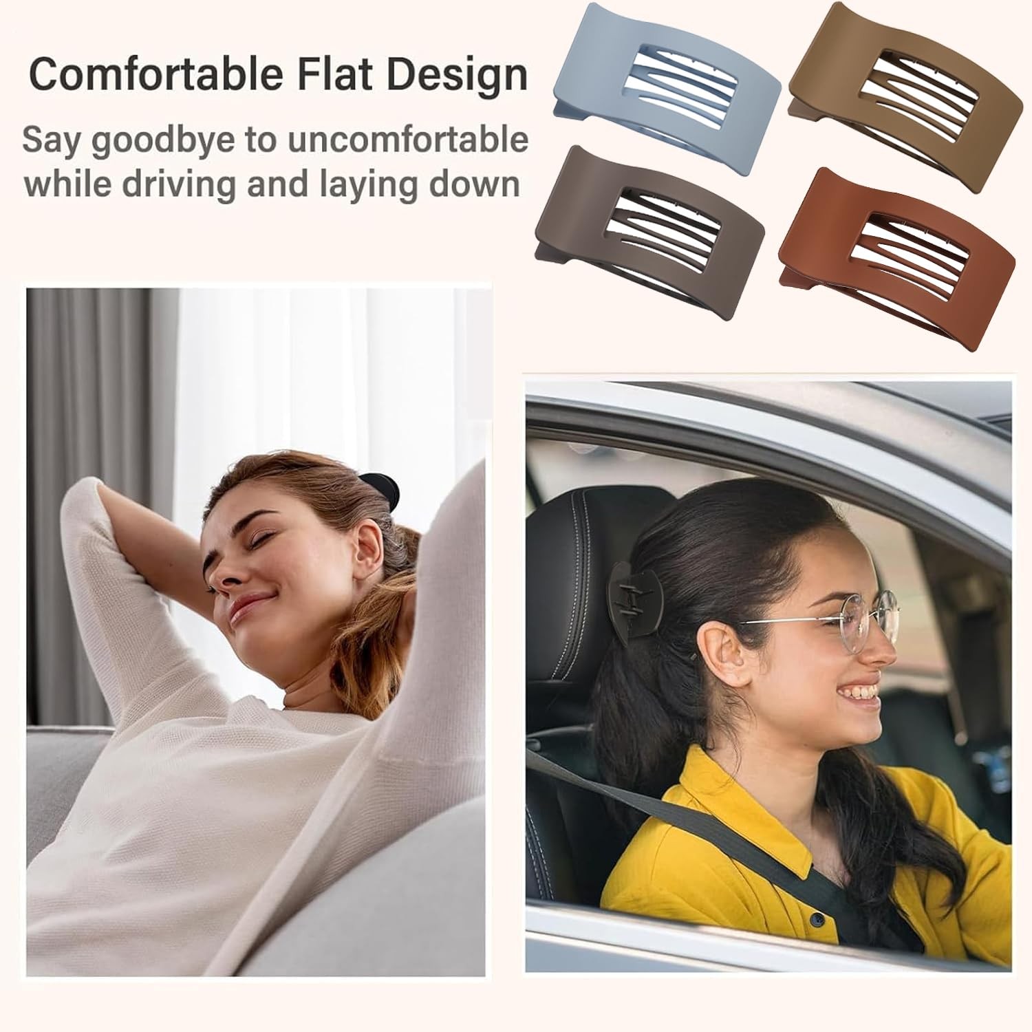 4 Pack Flat Hair Clips for Women, Large 1 Count (Pack of 4), Matte Grey