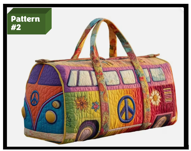 Bus Series Quilted Cotton Quilted Travel Bag 3D Design Boho Style Duffle Bag