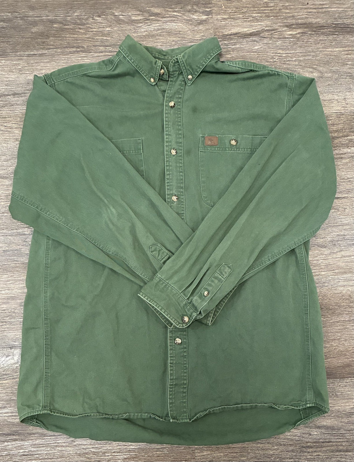 Wrangler Riggs Workwear Shirt Men Large Tall Green Twill Long Sleeve Button Down