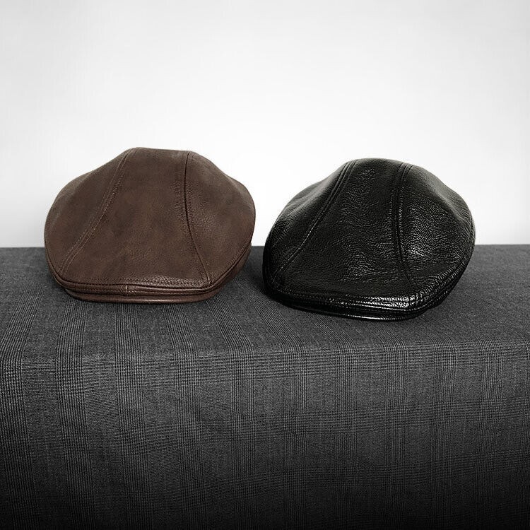 1Pcs Vintage Style Leather Solid Cap Newsboy Men Flat Hat Driving Cabbie Hat