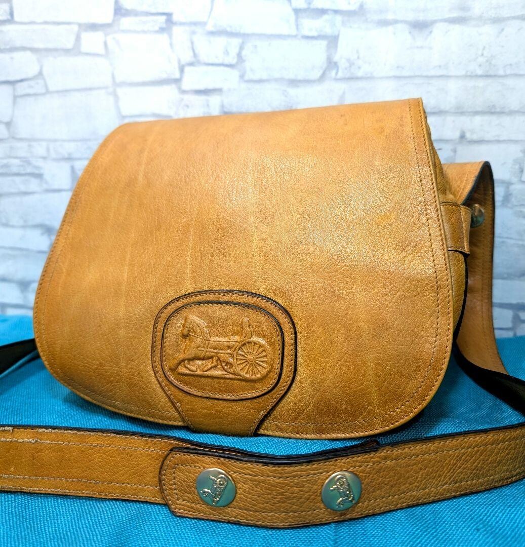 CELINE Shoulder Bag Embossed Leather Horse carriage logo Vintage Auth From Japan