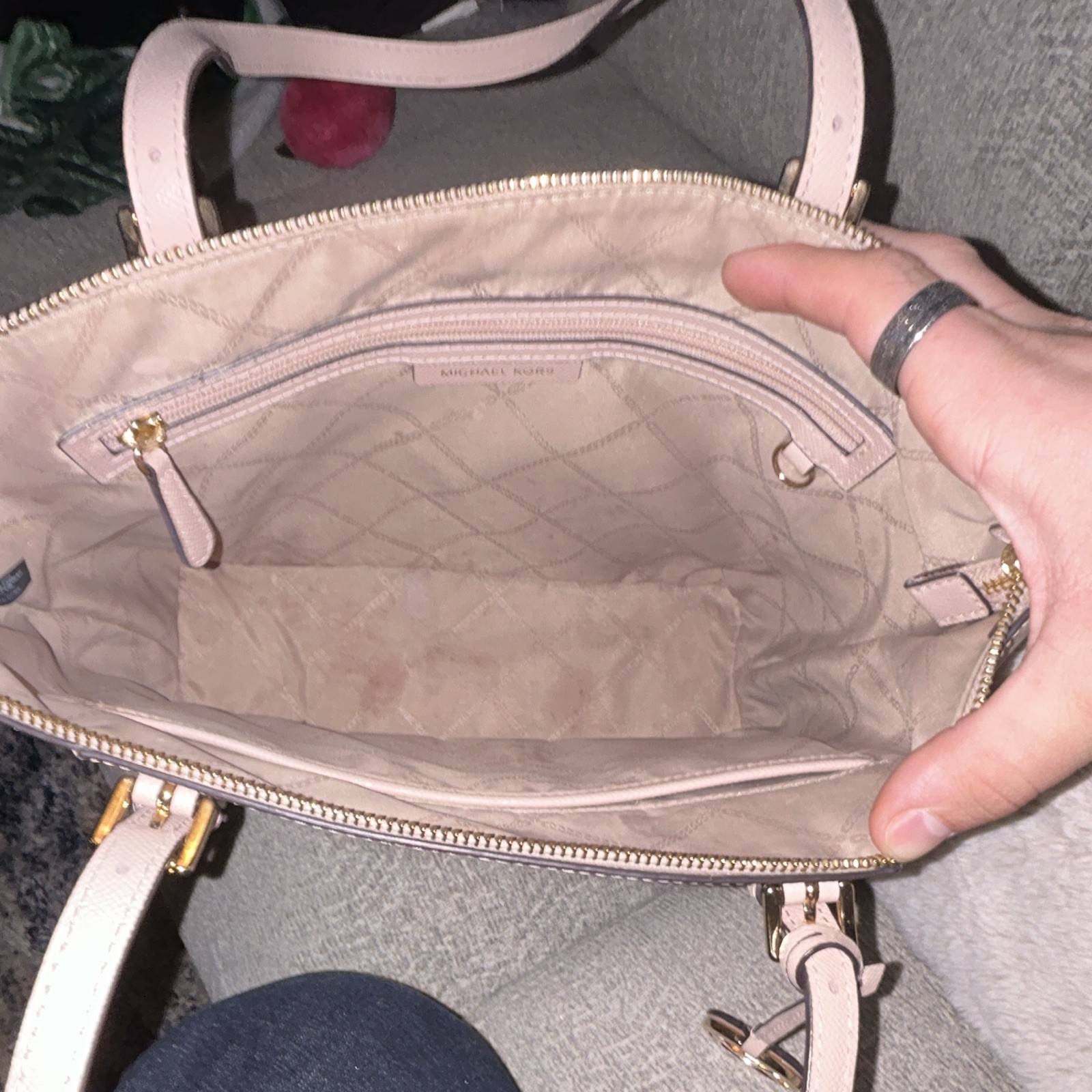 Michael Kors Pink Zip-Top Tote w/ MK Charm, Gold Hardware, Lined Pockets