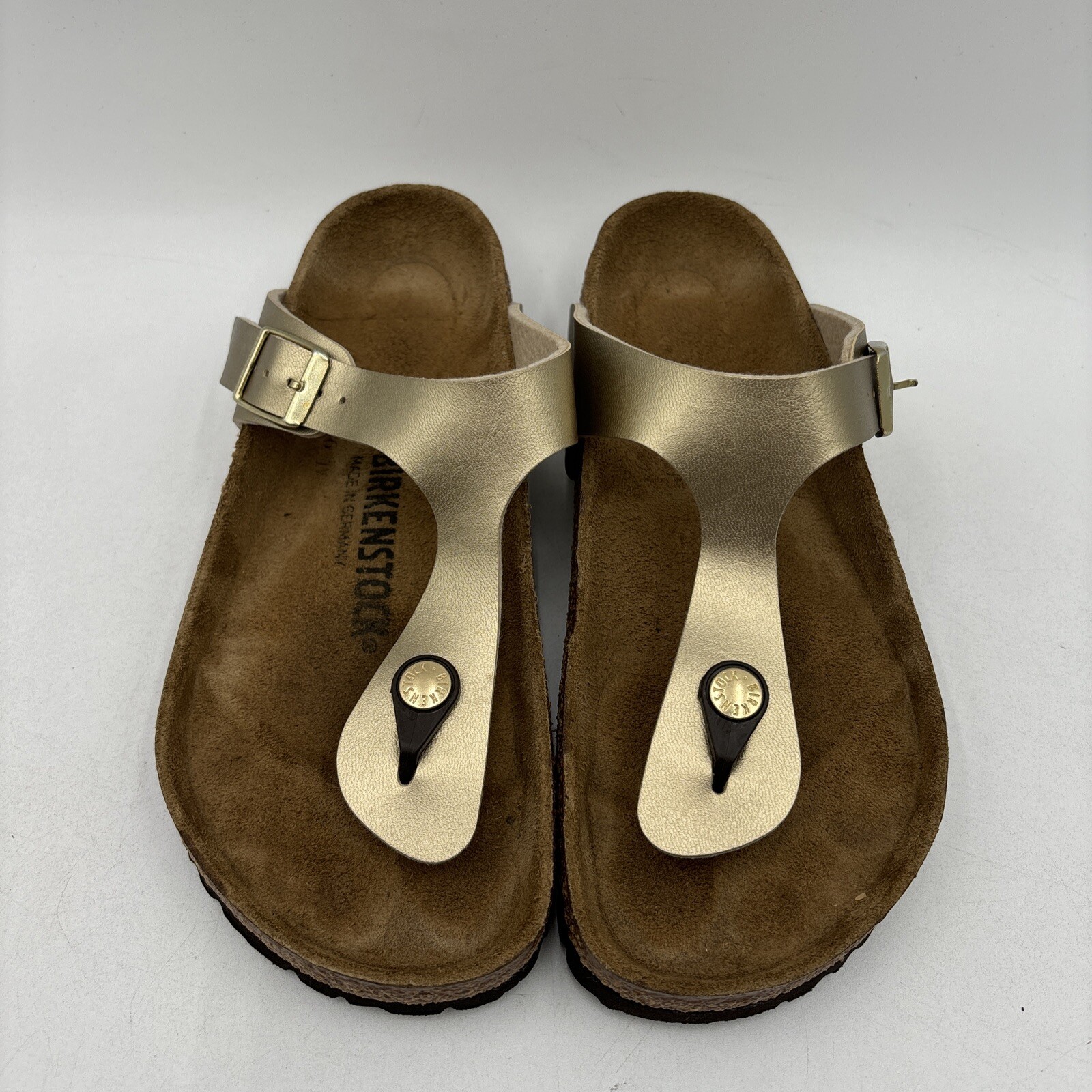 Birkenstock GIZEH Gold Birko-Flor Buckled Thong Sandal Unisex Men 4 Women 6 (37)