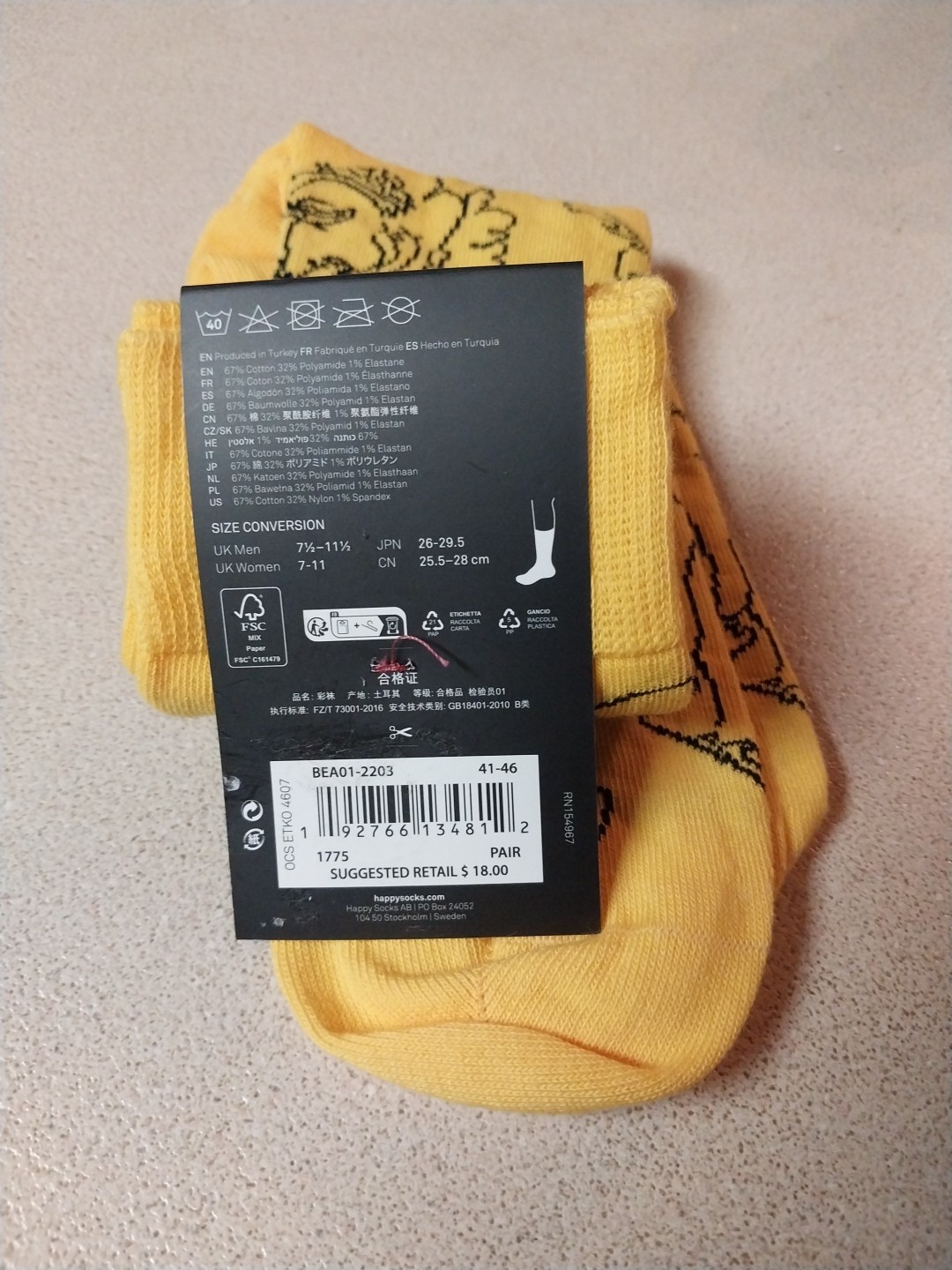 Happy Socks The Beatles Crew Socks Men’s Size 8-12, Women’s Size 10-12.5