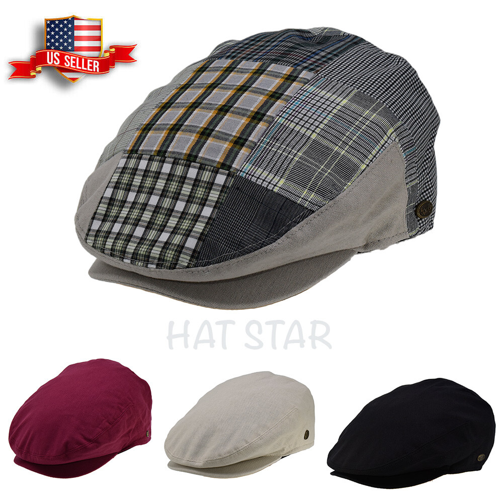 Men’s 100% cotton Newsboy Top Ascot Ivy Cabbie Hat Gatsby Cap Plaid