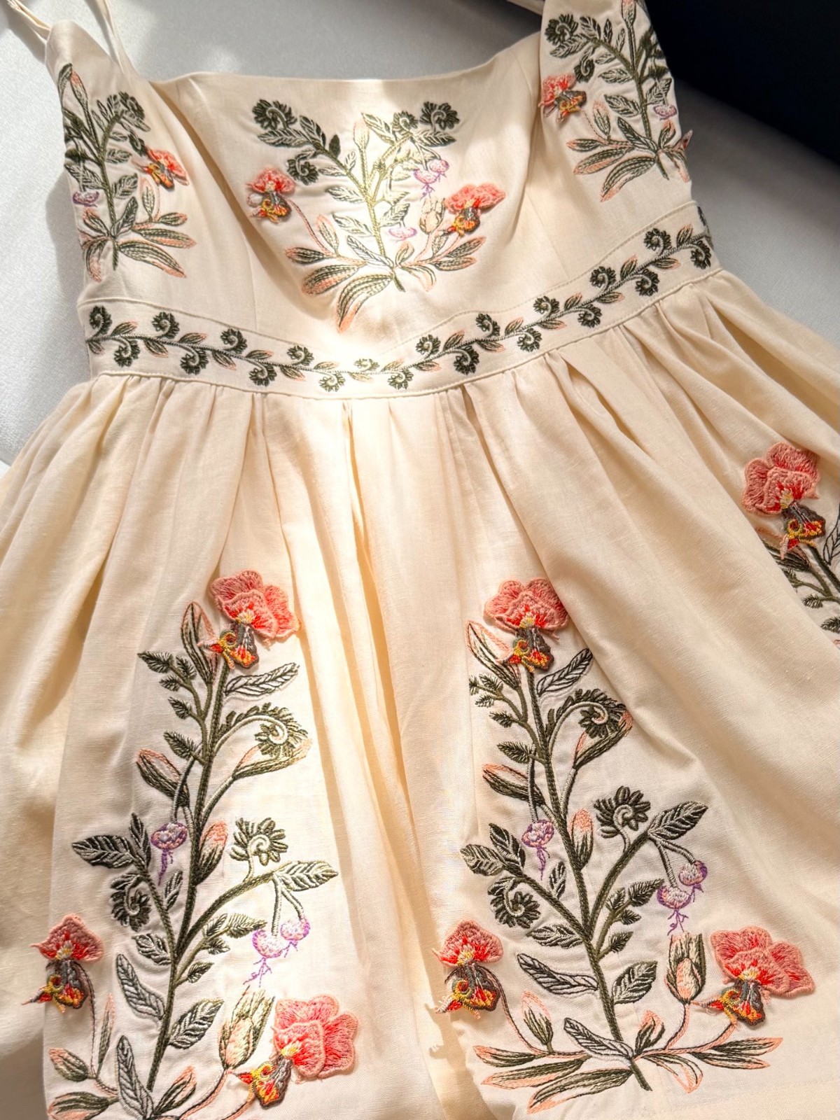 Agua Bendita Dress Women Embroidered Floral Mini Dress Tie Strap Summer Size S