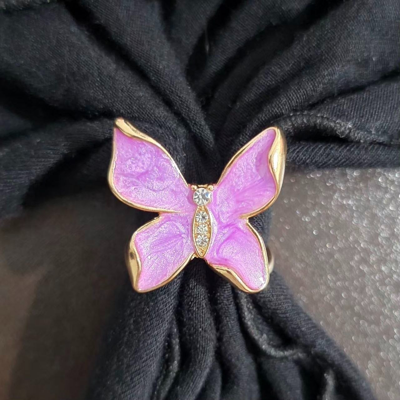 Purple Butterfly Scarf Ring Clip Gold Tone Crystal Hijab Scarf Buckle Accessory