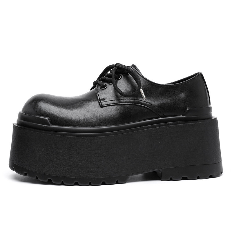 Men’s Chunky High Heel Platform Leather Shoes Creeper Round Toe Causal Lady 2026