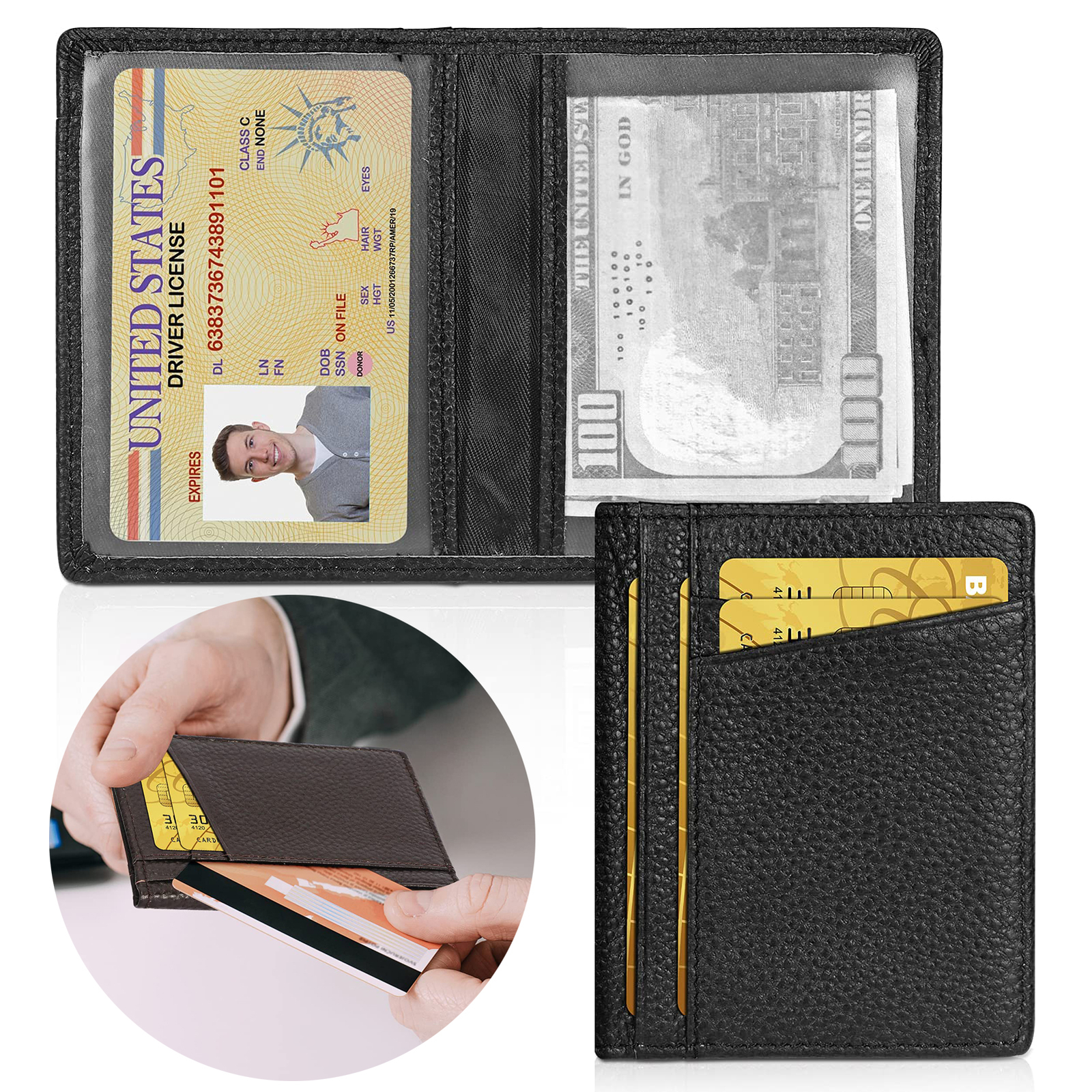 Front Pocket Minimalist Leather Slim Wallet RFID Blocking Medium Size Purse Mens
