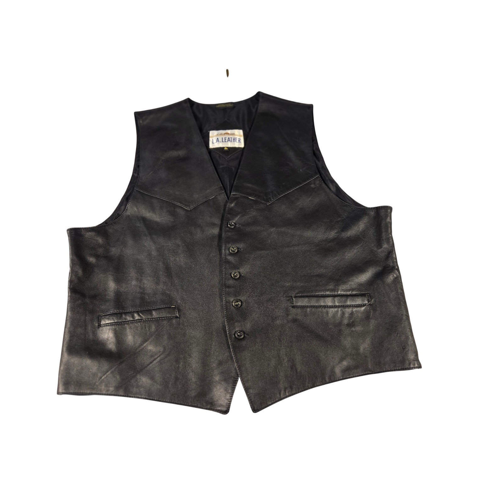 California L.A. Leather Mens Blk Genuine Leather Biker Vest XL Regular RN 20849