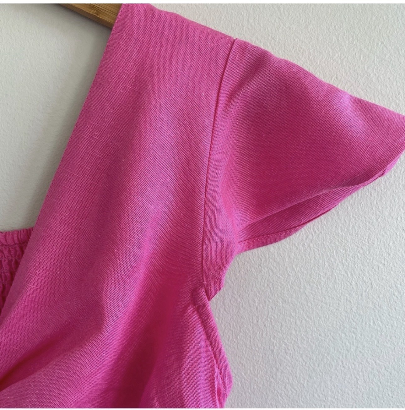 Japna Pink Twist Front Crop Top Size XS Boho Flutter Sleeve Smocked Back