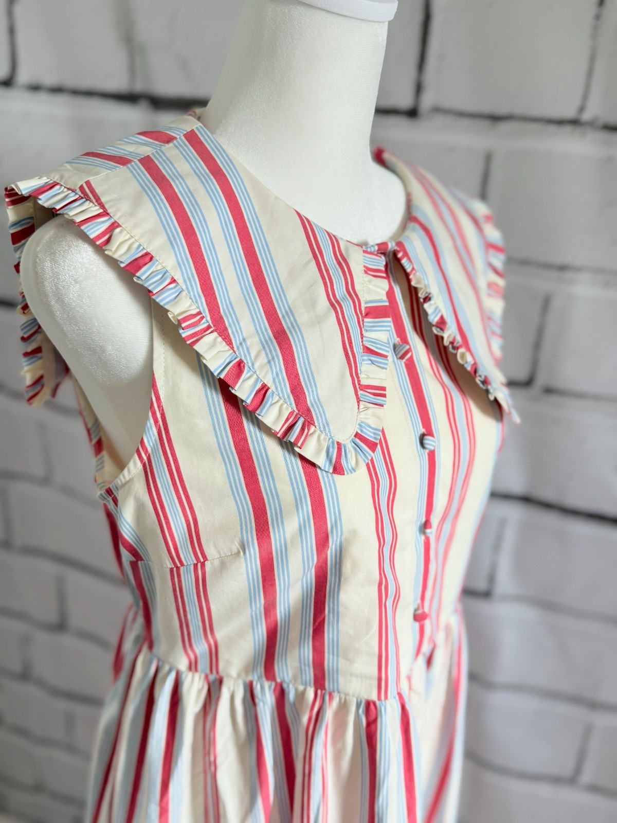 NWT Caroline Constas Striped Cotton Maxi Dress Peter Pan Collar Size S