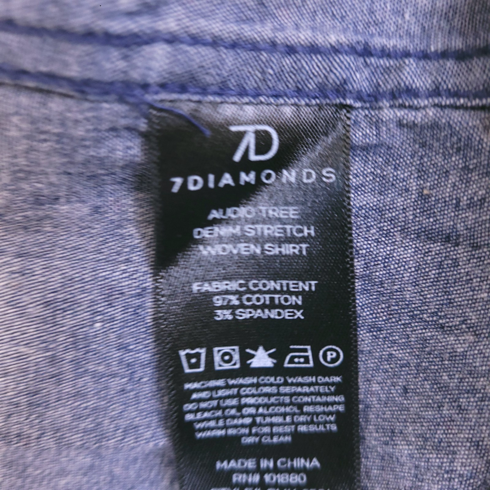 7D 7 Diamonds Stretch Shirt Mens XL Button Up Geometric Trim Contrast Blue