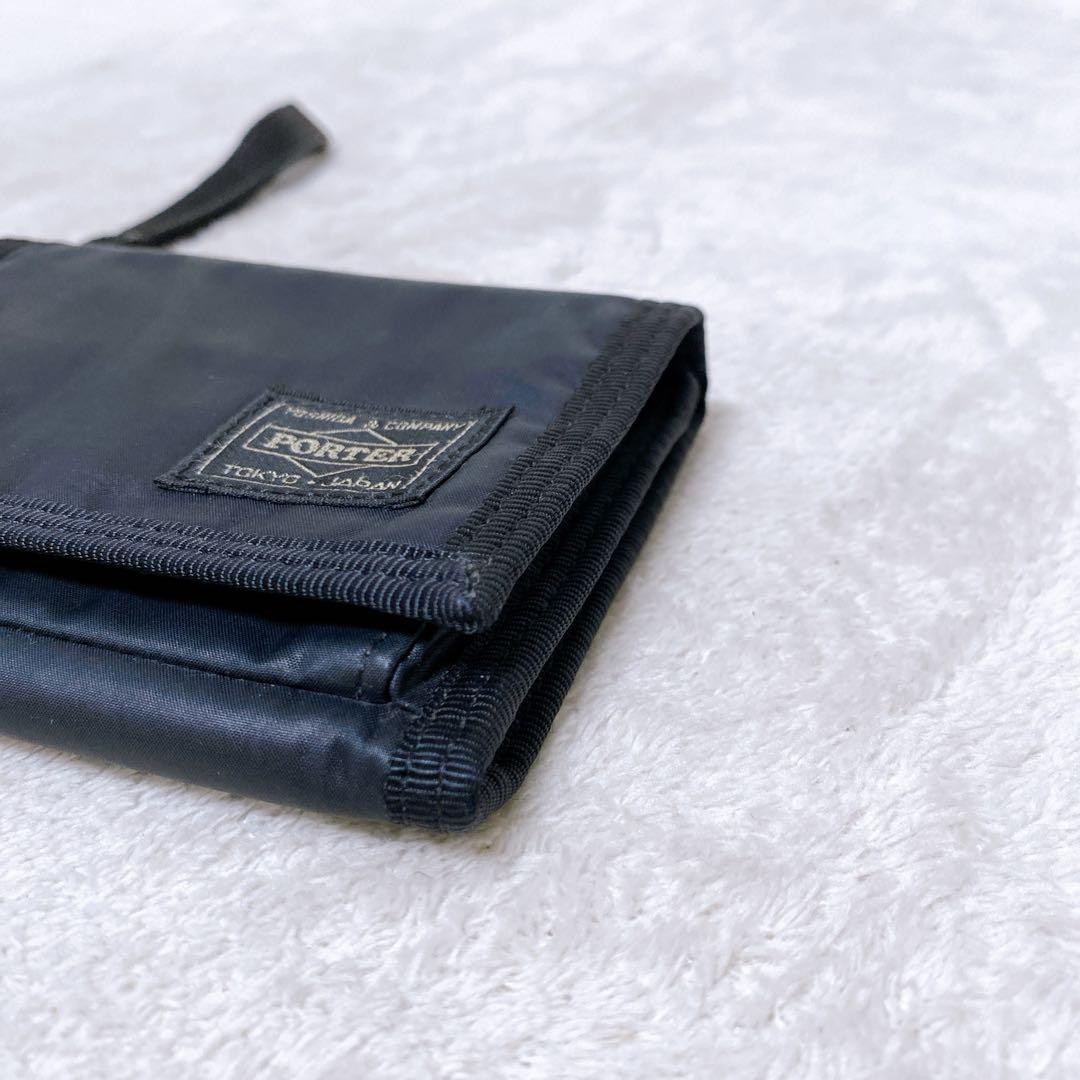 Porter Capsule Wallet Black Trifold with Keychain Used Compact Stylish