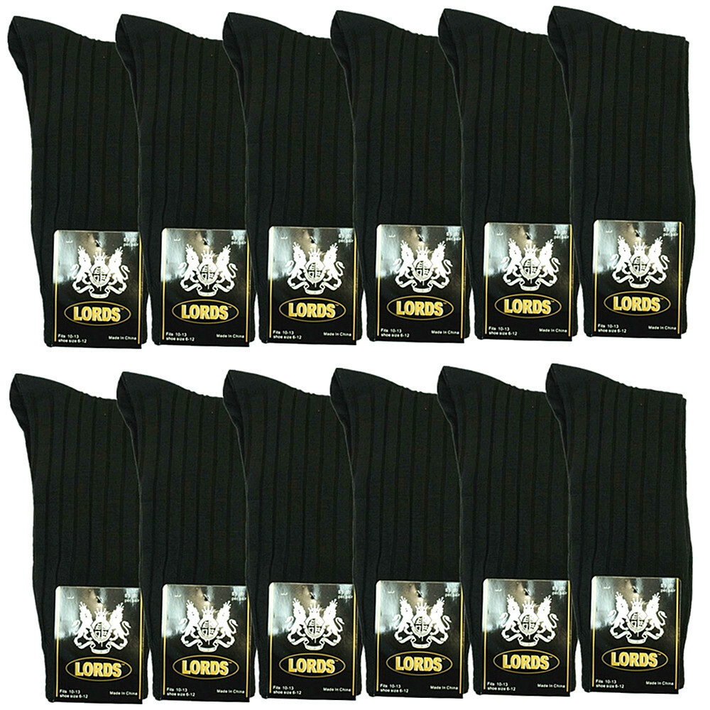 Lot 3-12 Pairs Solid Black Mens Dress Socks Mid Calf Classic Cotton 10-13 Lords