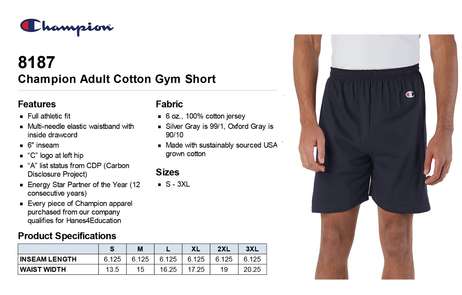 Champion Men’s 6.1 oz Cotton Jersey Shorts With Drawstring S-3XL 8187 NO Pockets