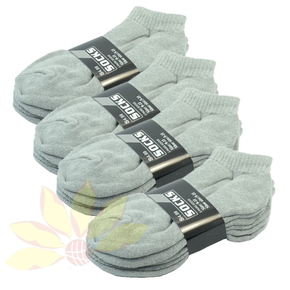 Gray 3-12 Pairs For Men Ankle Quarter Crew Socks Cotton Low Cut Size 9-11 10-13