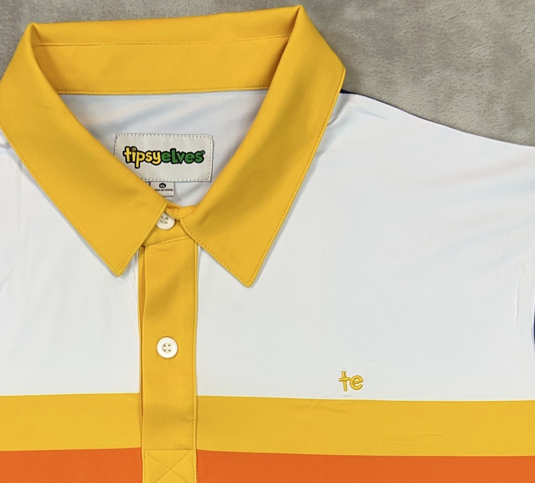 TIPSY ELVES Golf Polo Shirt Men XL Performance Slice Of Sunset Retro Stripes NWT