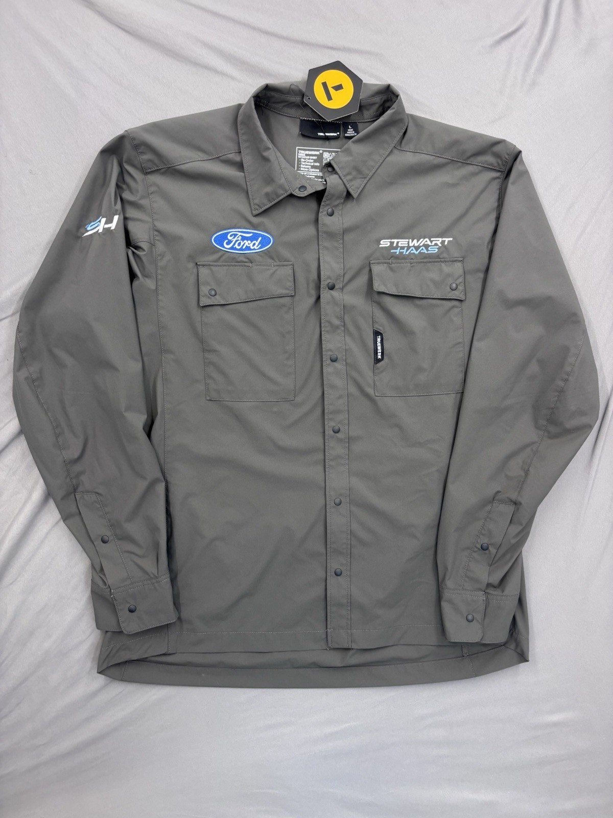 Truewerk Cloud LS Shirt Ford Stewart Haas Racing Large Gray Snap Button NASCAR