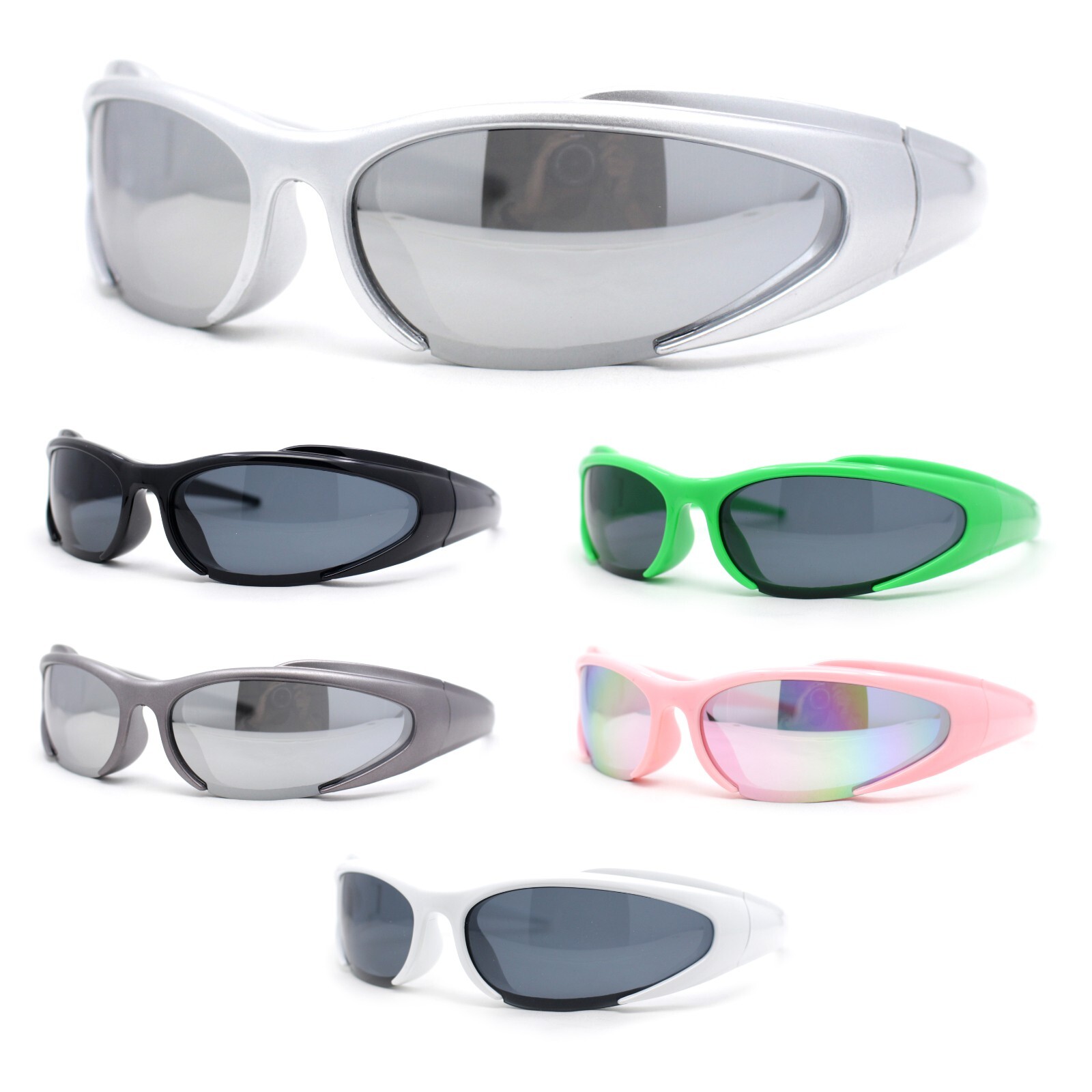 90s Trendy Plastic Narrow Wrap Around Oval Sport Sunglasses