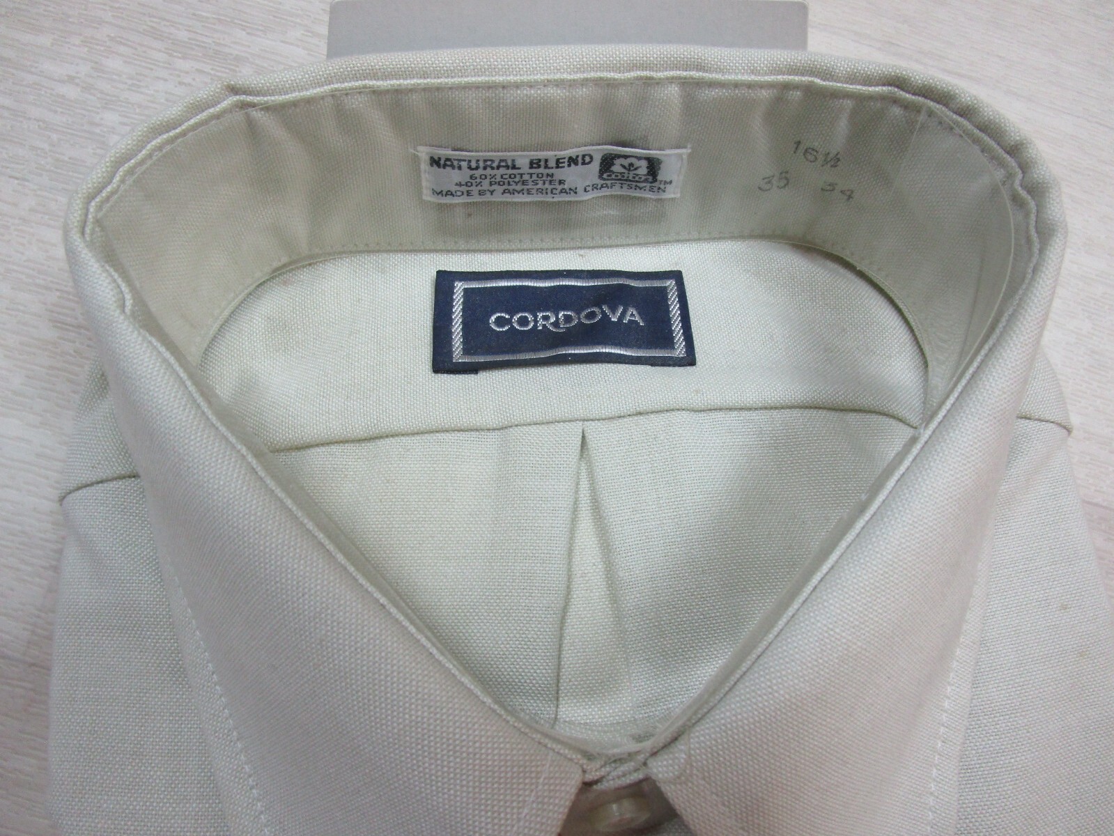 VTG NOS Cordova 16.5” Large (L) Long Sleeve Button Up 1980’s Natural Blend Khaki