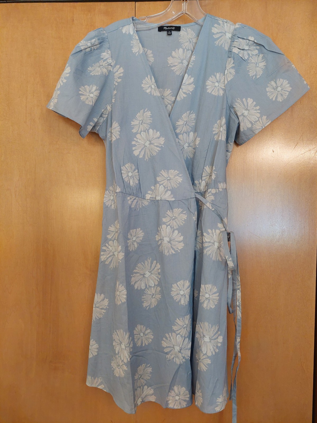 NEW! Madewell Desert Wrap Dress 100% Cotton Tranquil Lake Blue & White Sz M $128