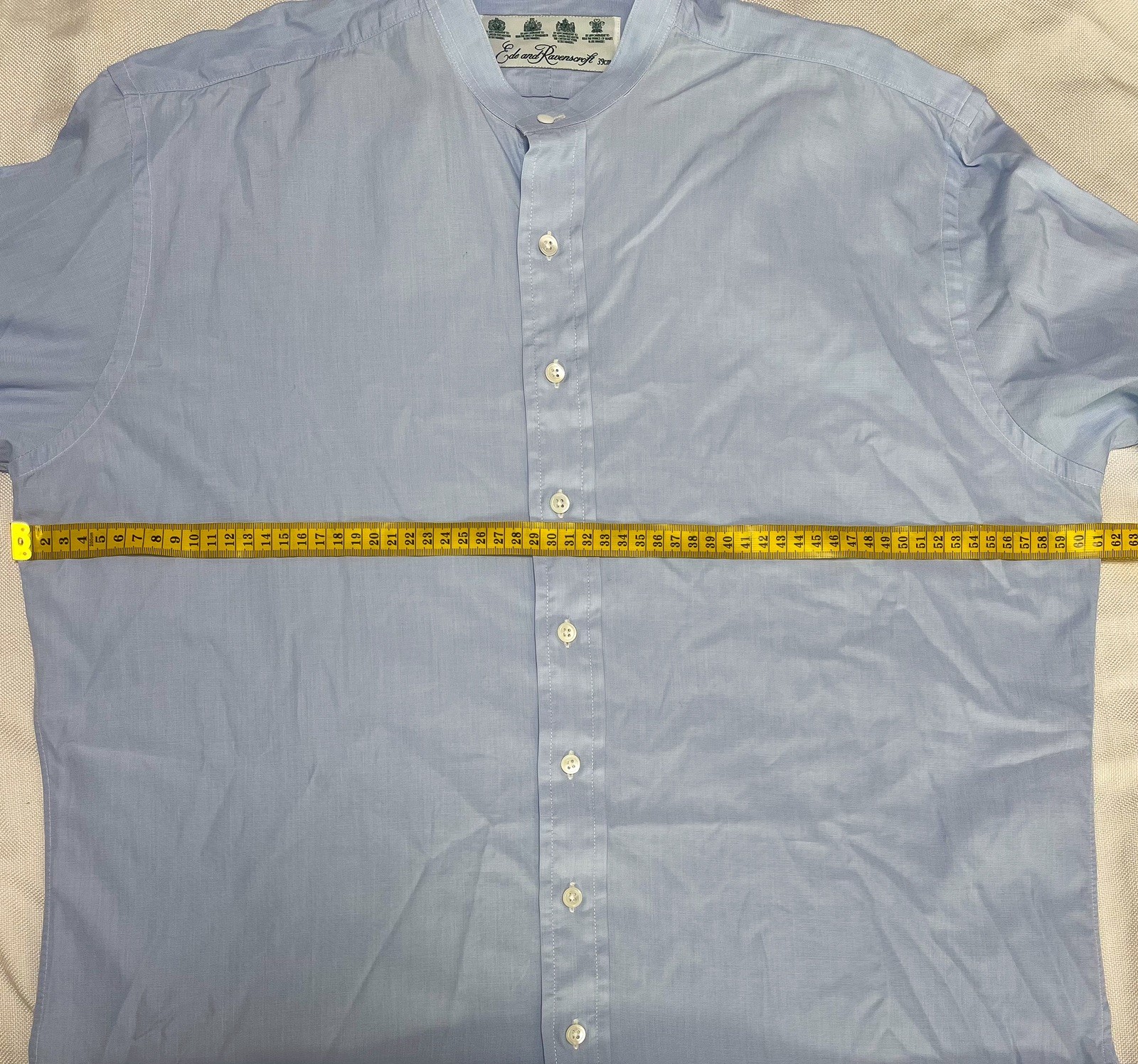 Ede & Ravenscroft Grandad Collar Shirt 15.5 39 Light Blue Cotton Royal Warrants