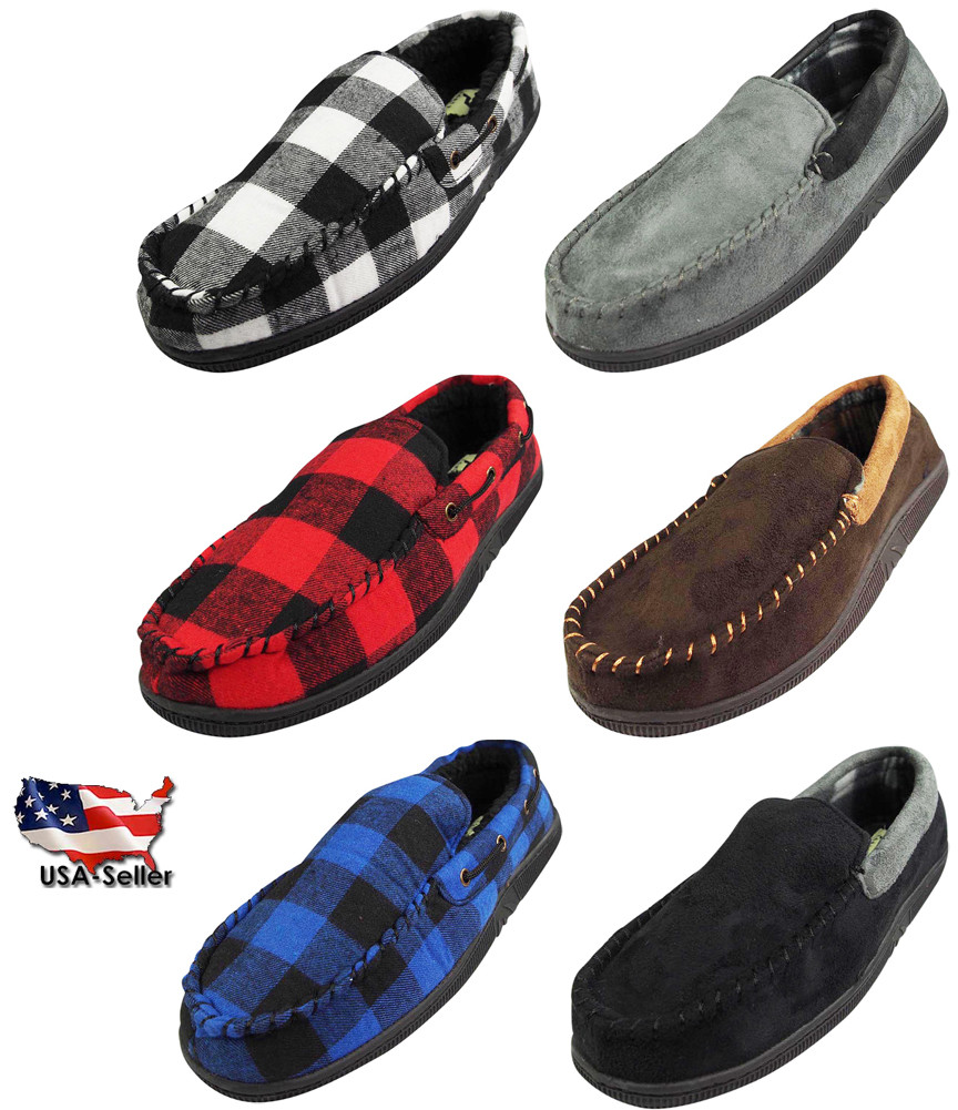 Norty Mens Moccasin Slip On Loafer Slipper Indoor/Outdoor Sole – 6 Colors