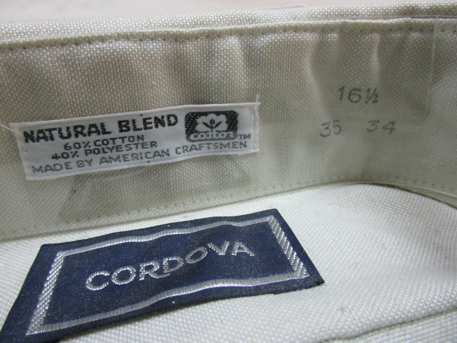 VTG NOS Cordova 16.5” Large (L) Long Sleeve Button Up 1980’s Natural Blend Khaki
