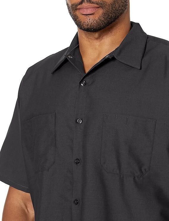 Red Kap Men’s Industrial Work Shirt, Regular Fit, Short Sleeve, Black